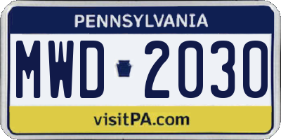 PA license plate MWD2030