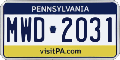 PA license plate MWD2031