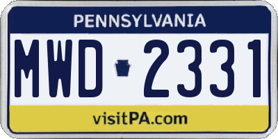 PA license plate MWD2331