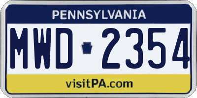PA license plate MWD2354