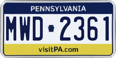 PA license plate MWD2361