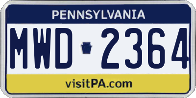 PA license plate MWD2364