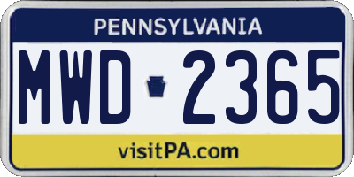 PA license plate MWD2365