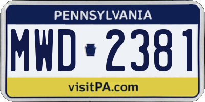 PA license plate MWD2381
