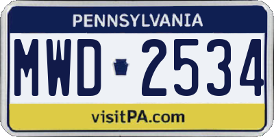 PA license plate MWD2534
