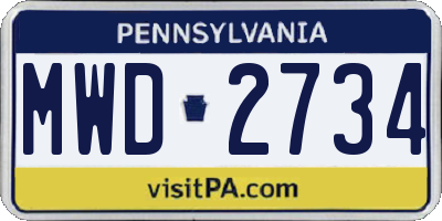 PA license plate MWD2734