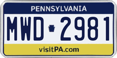 PA license plate MWD2981