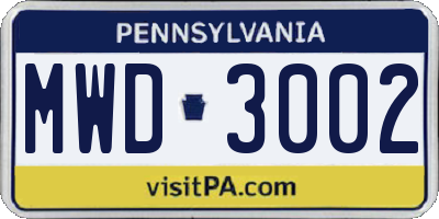 PA license plate MWD3002