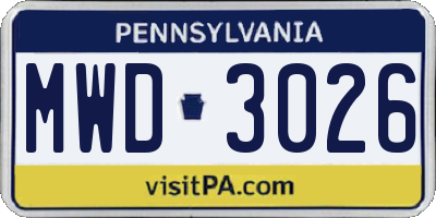 PA license plate MWD3026