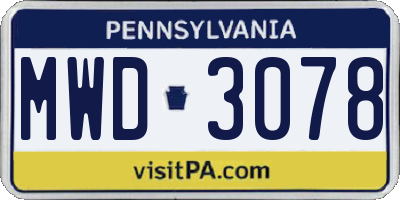 PA license plate MWD3078