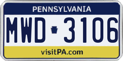 PA license plate MWD3106