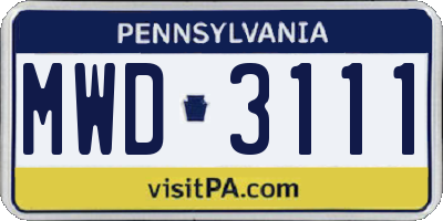 PA license plate MWD3111