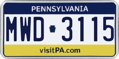 PA license plate MWD3115