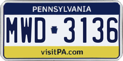PA license plate MWD3136