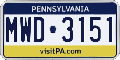 PA license plate MWD3151