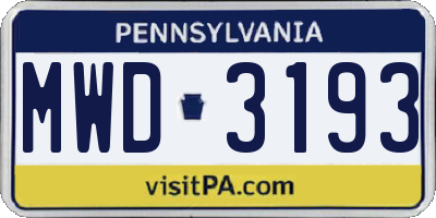 PA license plate MWD3193