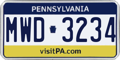PA license plate MWD3234