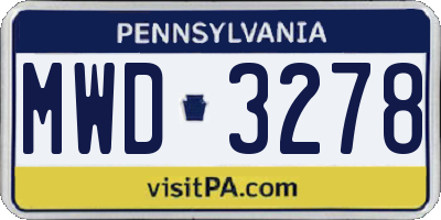 PA license plate MWD3278