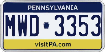 PA license plate MWD3353