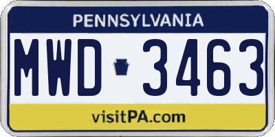 PA license plate MWD3463
