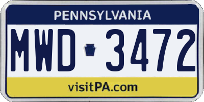 PA license plate MWD3472
