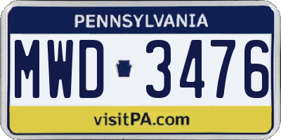 PA license plate MWD3476