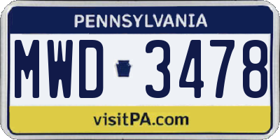 PA license plate MWD3478