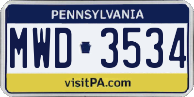 PA license plate MWD3534