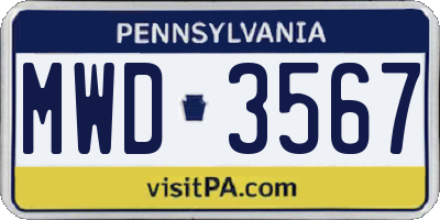 PA license plate MWD3567