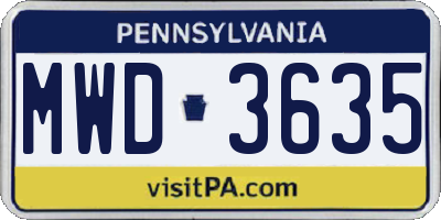 PA license plate MWD3635