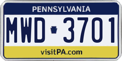 PA license plate MWD3701