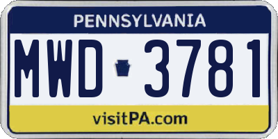 PA license plate MWD3781