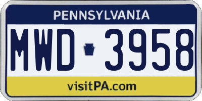 PA license plate MWD3958