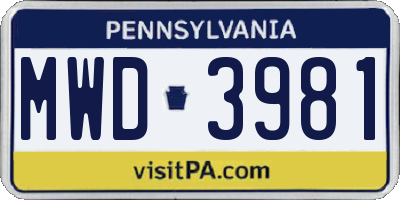 PA license plate MWD3981