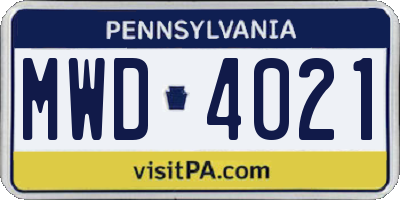PA license plate MWD4021