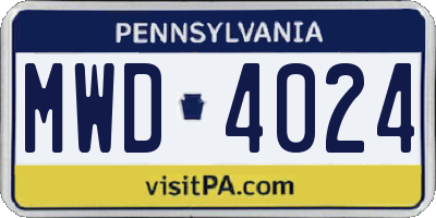 PA license plate MWD4024