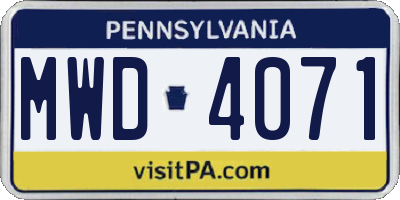 PA license plate MWD4071