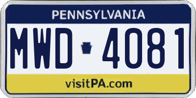 PA license plate MWD4081