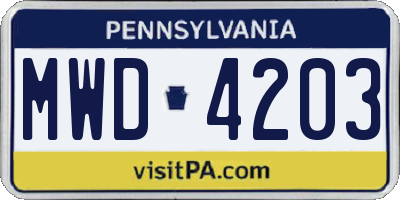 PA license plate MWD4203