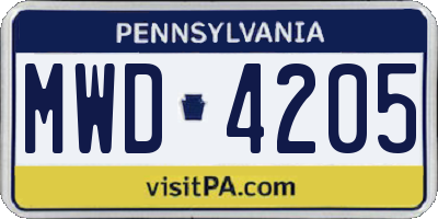 PA license plate MWD4205