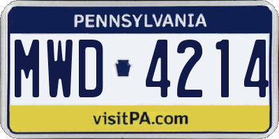 PA license plate MWD4214