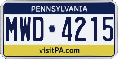PA license plate MWD4215