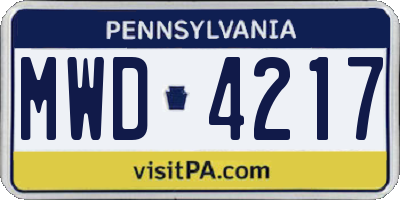 PA license plate MWD4217