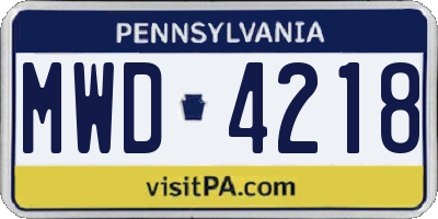PA license plate MWD4218