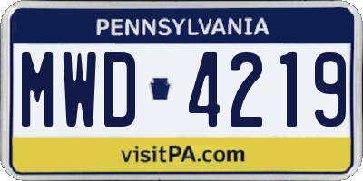 PA license plate MWD4219
