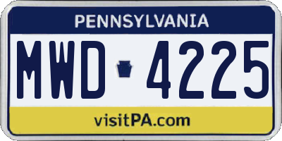 PA license plate MWD4225