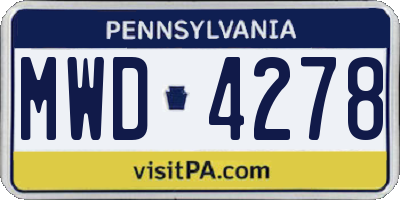 PA license plate MWD4278