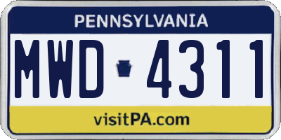 PA license plate MWD4311