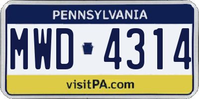 PA license plate MWD4314