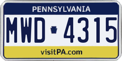 PA license plate MWD4315